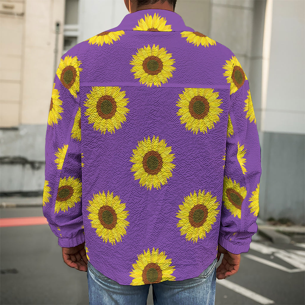 Purple Sunflower Pattern Print Men's Shirt Jacket