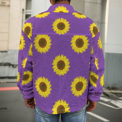 Purple Sunflower Pattern Print Men's Shirt Jacket