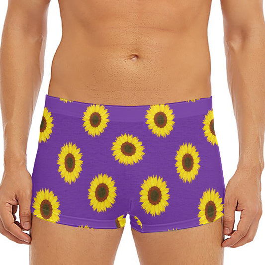 Purple Sunflower Pattern Print Men's Short Boxer Briefs