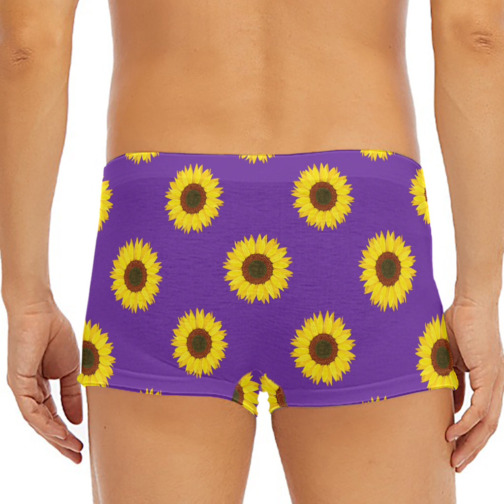 Purple Sunflower Pattern Print Men's Short Boxer Briefs