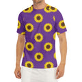 Purple Sunflower Pattern Print Men's Short Sleeve Rash Guard