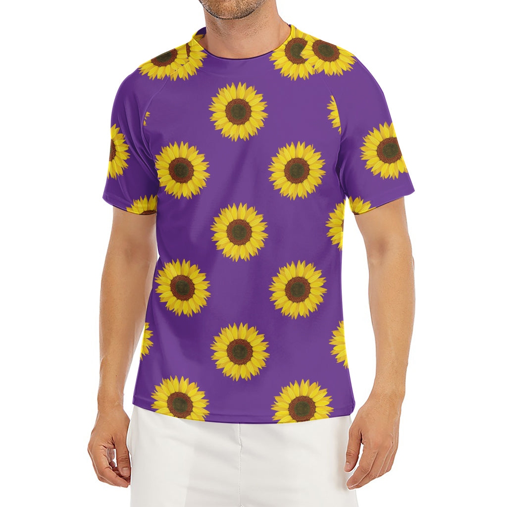 Purple Sunflower Pattern Print Men's Short Sleeve Rash Guard