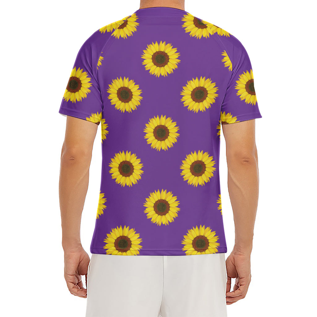 Purple Sunflower Pattern Print Men's Short Sleeve Rash Guard