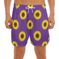 Purple Sunflower Pattern Print Men's Split Running Shorts