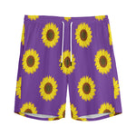 Purple Sunflower Pattern Print Men's Sports Shorts