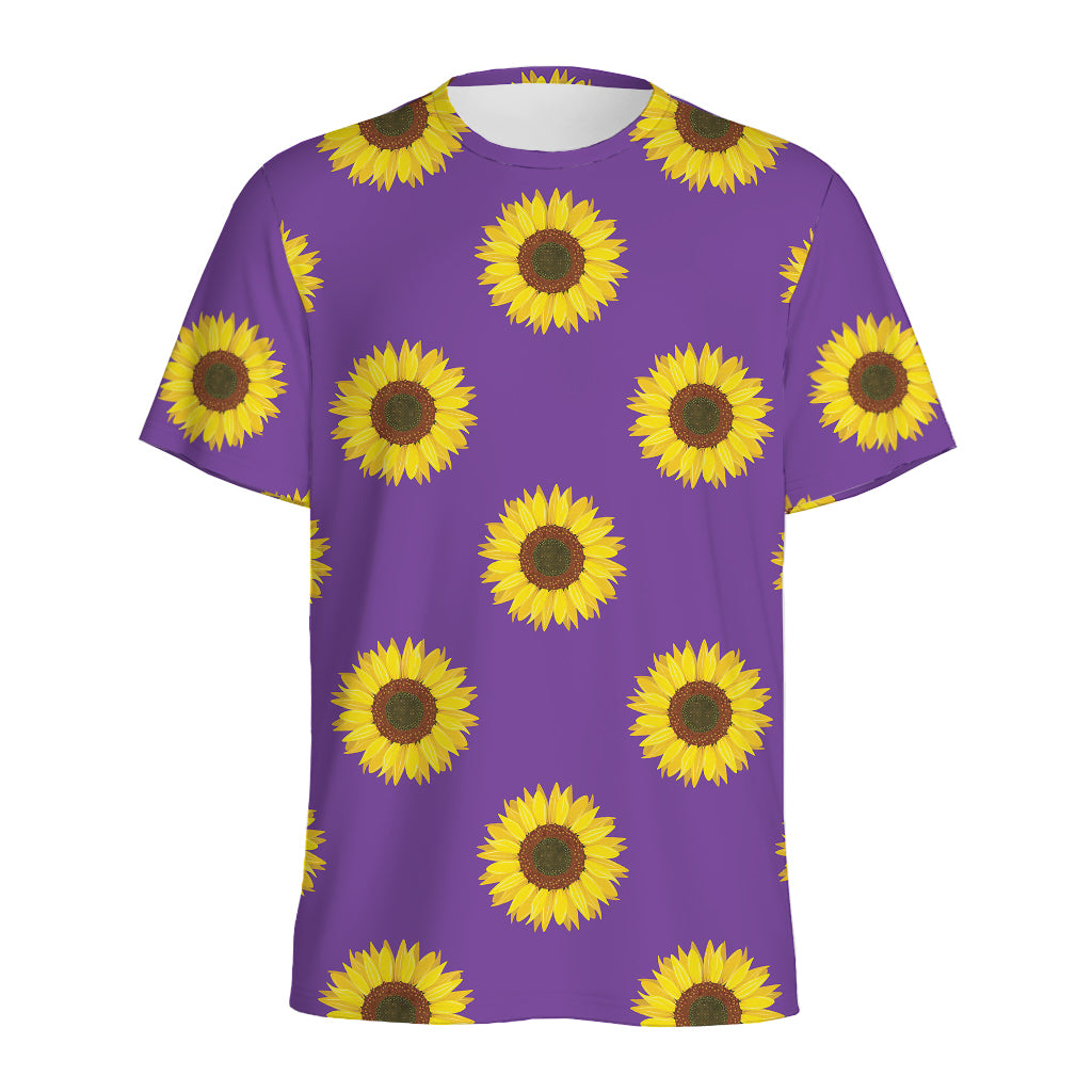 Purple Sunflower Pattern Print Men's Sports T-Shirt