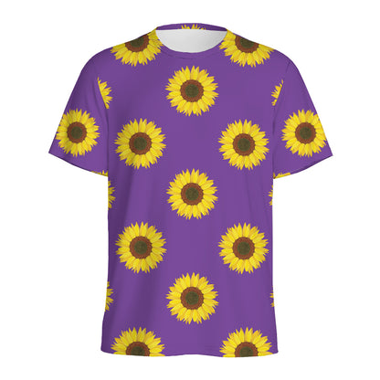 Purple Sunflower Pattern Print Men's Sports T-Shirt