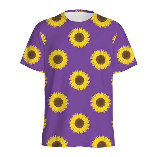 Purple Sunflower Pattern Print Men's Sports T-Shirt
