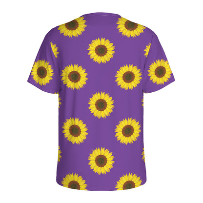 Purple Sunflower Pattern Print Men's Sports T-Shirt