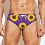 Purple Sunflower Pattern Print Men's Swim Briefs