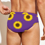 Purple Sunflower Pattern Print Men's Swim Briefs
