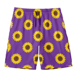 Purple Sunflower Pattern Print Men's Swim Trunks