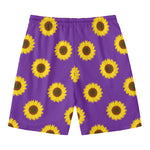 Purple Sunflower Pattern Print Men's Swim Trunks