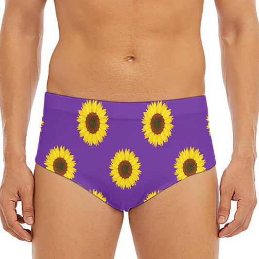 Purple Sunflower Pattern Print Men's Triangle Swim Briefs