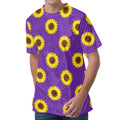 Purple Sunflower Pattern Print Men's Velvet T-Shirt