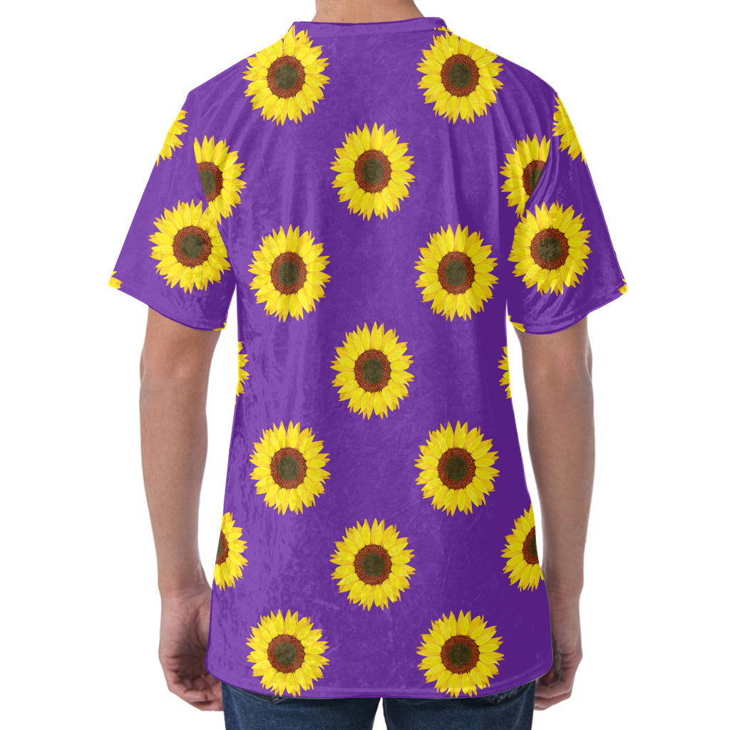 Purple Sunflower Pattern Print Men's Velvet T-Shirt