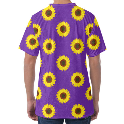 Purple Sunflower Pattern Print Men's Velvet T-Shirt