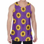 Purple Sunflower Pattern Print Men's Velvet Tank Top
