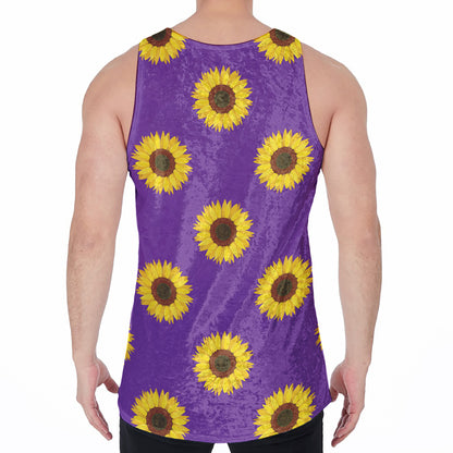 Purple Sunflower Pattern Print Men's Velvet Tank Top