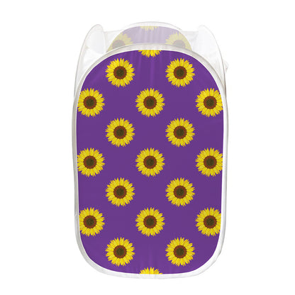 Purple Sunflower Pattern Print Mesh Laundry Hamper