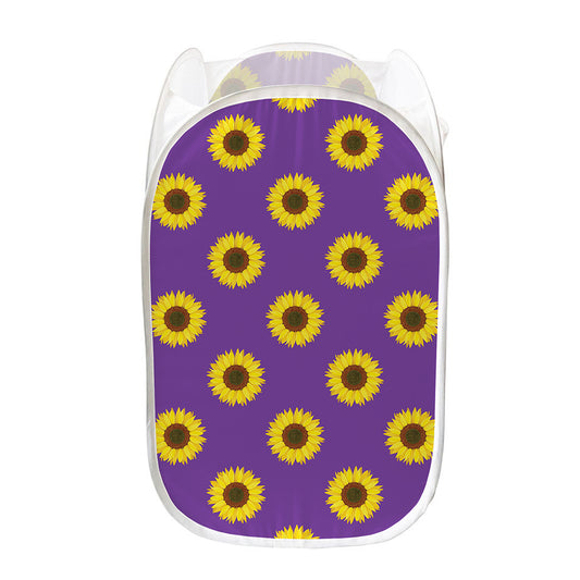Purple Sunflower Pattern Print Mesh Laundry Hamper
