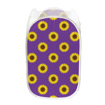 Purple Sunflower Pattern Print Mesh Laundry Hamper