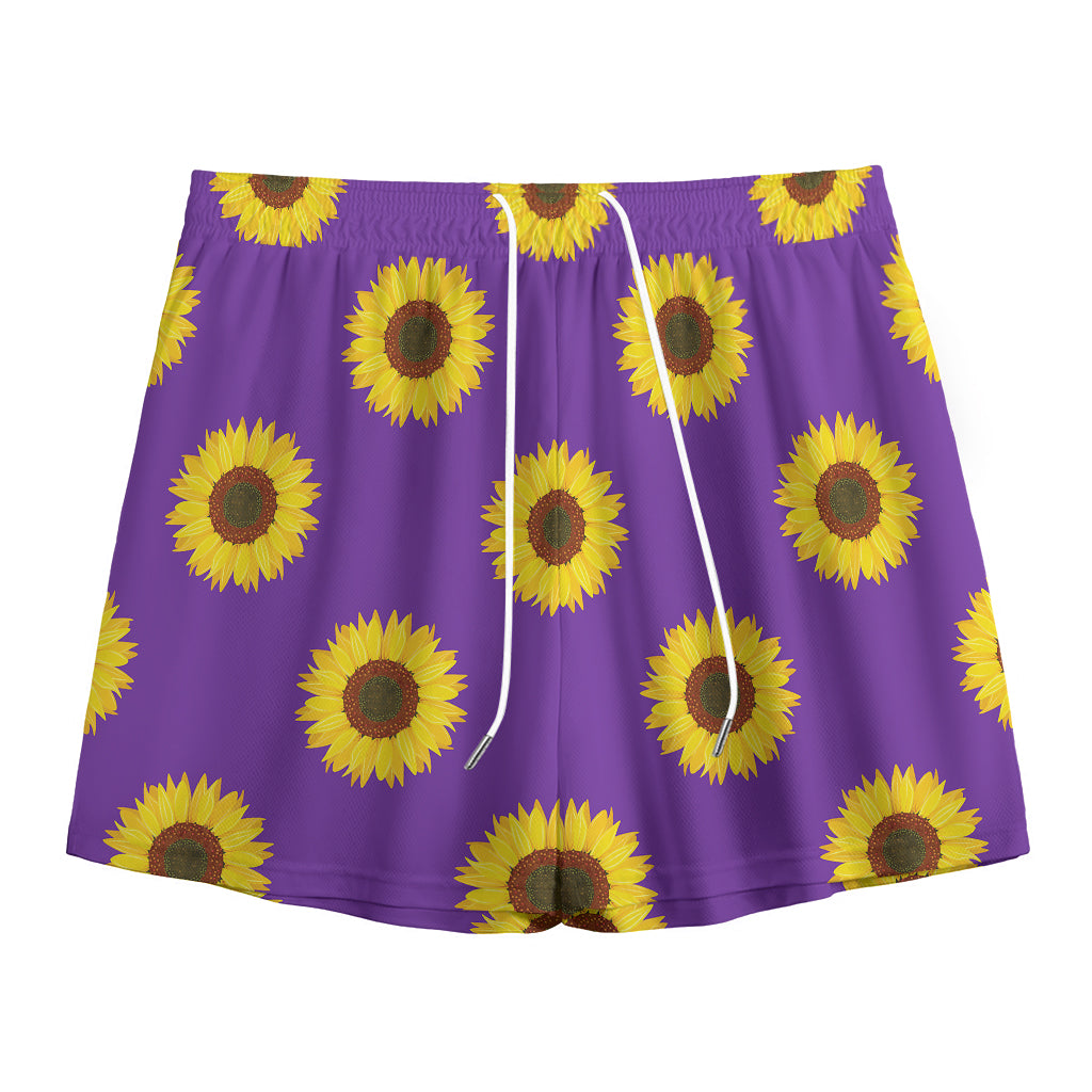 Purple Sunflower Pattern Print Mesh Shorts