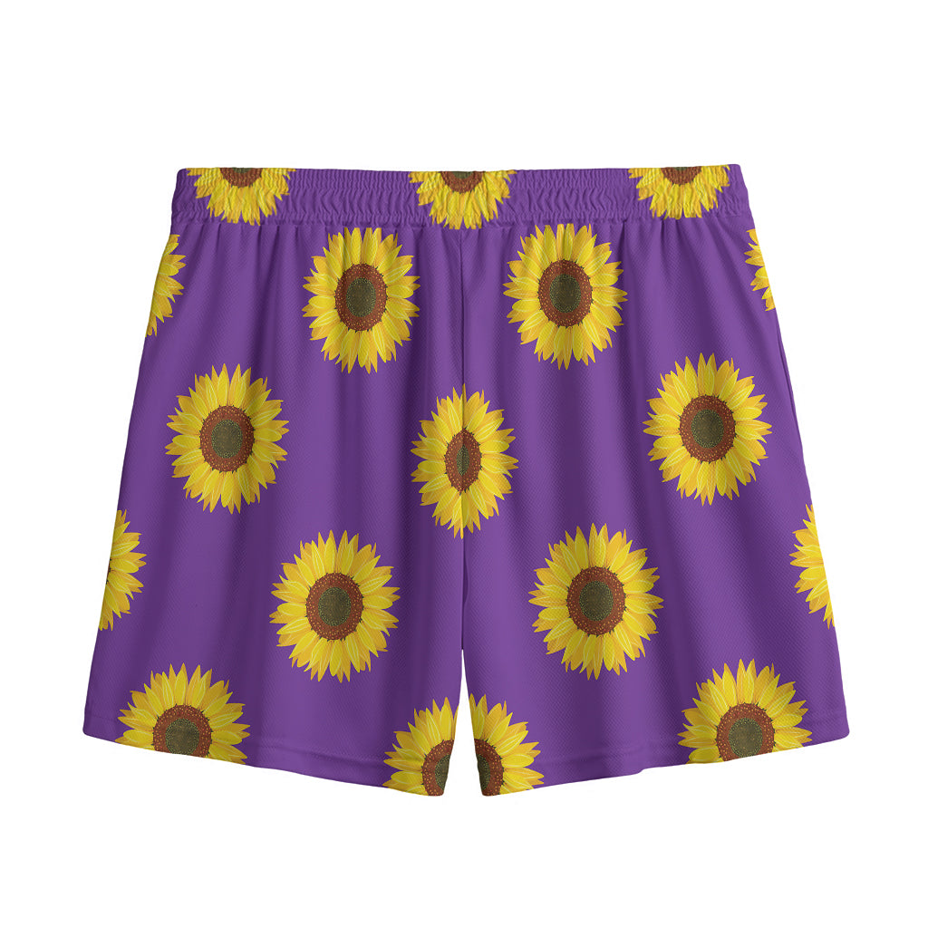 Purple Sunflower Pattern Print Mesh Shorts