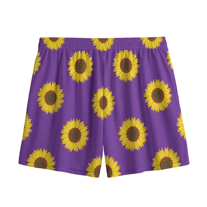 Purple Sunflower Pattern Print Mesh Shorts