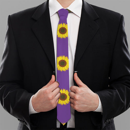 Purple Sunflower Pattern Print Necktie