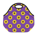 Purple Sunflower Pattern Print Neoprene Lunch Bag