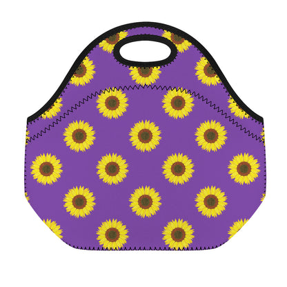Purple Sunflower Pattern Print Neoprene Lunch Bag