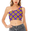 Purple Sunflower Pattern Print One Shoulder Crop Top