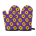 Purple Sunflower Pattern Print Oven Mitts