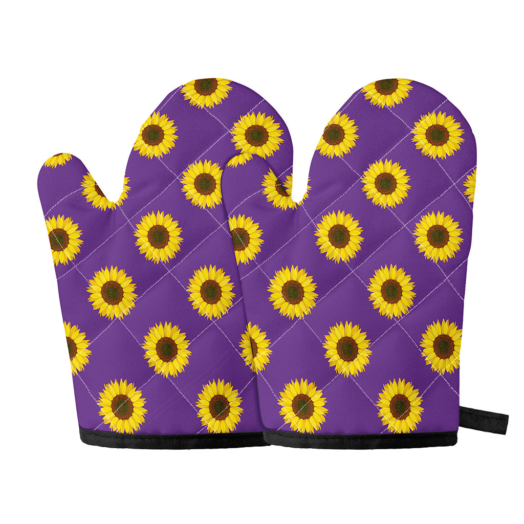 Purple Sunflower Pattern Print Oven Mitts
