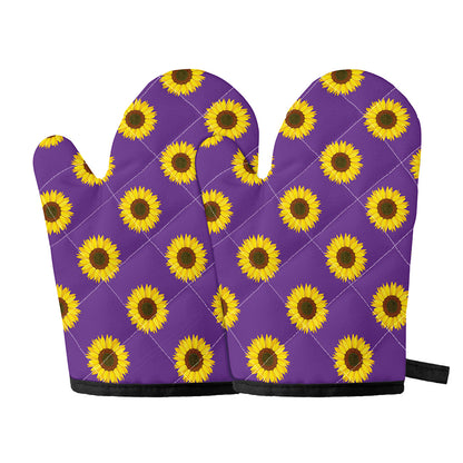 Purple Sunflower Pattern Print Oven Mitts