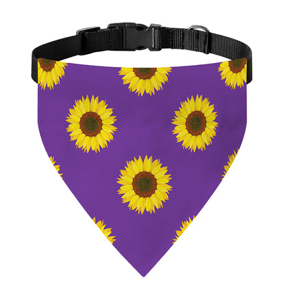 Purple Sunflower Pattern Print Over The Collar Dog Bandana