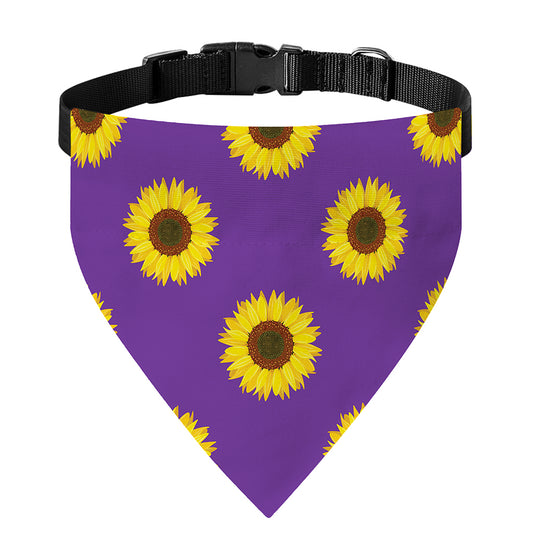 Purple Sunflower Pattern Print Over The Collar Dog Bandana
