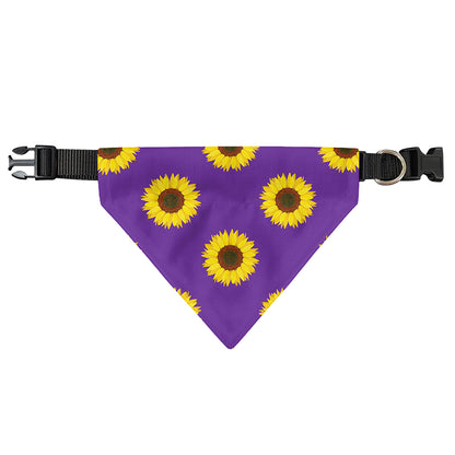 Purple Sunflower Pattern Print Over The Collar Dog Bandana