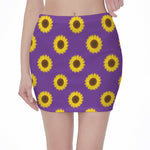 Purple Sunflower Pattern Print Pencil Mini Skirt