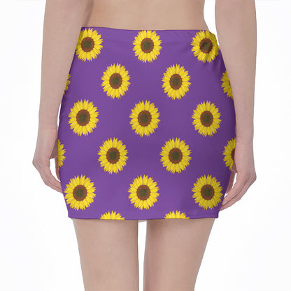 Purple Sunflower Pattern Print Pencil Mini Skirt