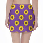 Purple Sunflower Pattern Print Pencil Mini Skirt