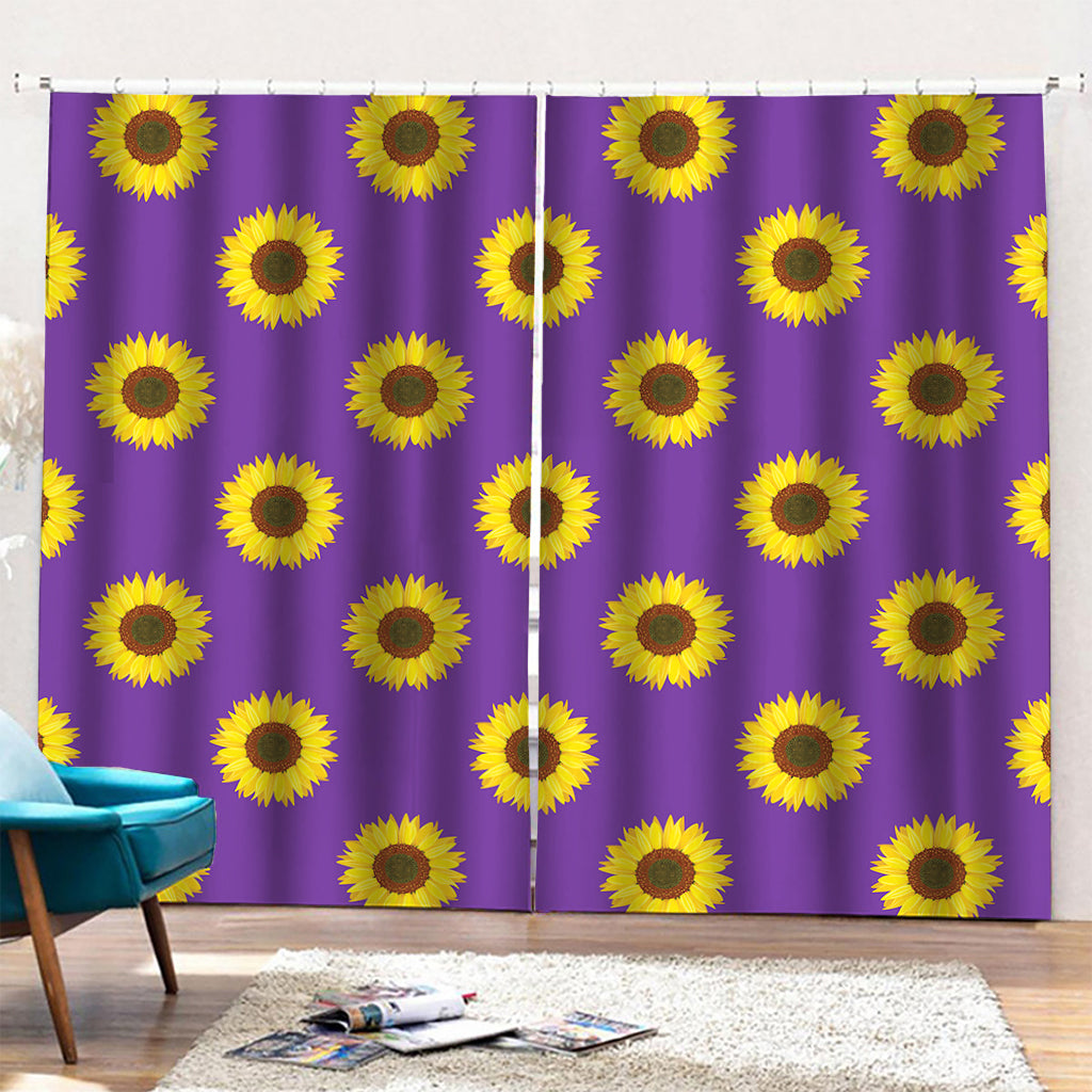 Purple Sunflower Pattern Print Pencil Pleat Curtains