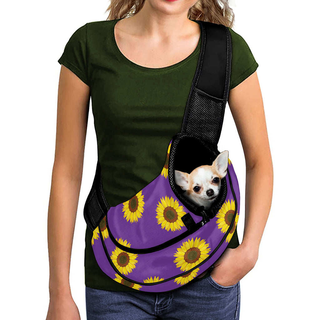 Purple Sunflower Pattern Print Pet Sling Carrier