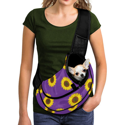 Purple Sunflower Pattern Print Pet Sling Carrier