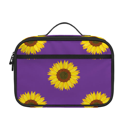 Purple Sunflower Pattern Print Portable Lunch Bag