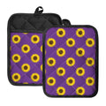 Purple Sunflower Pattern Print Pot Holders With Pocket