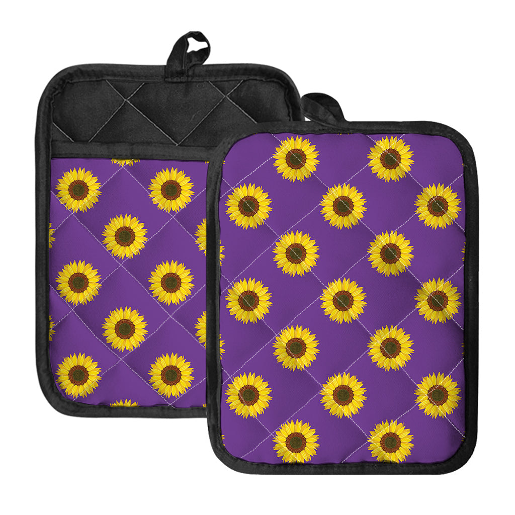 Purple Sunflower Pattern Print Pot Holders With Pocket