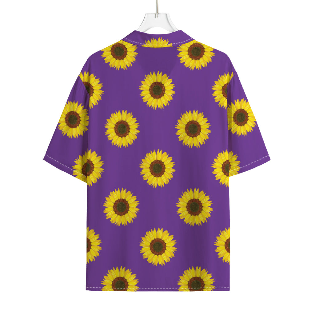 Purple Sunflower Pattern Print Rayon Hawaiian Shirt