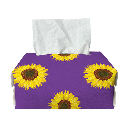 Purple Sunflower Pattern Print Rectangle Tissue Box Cover